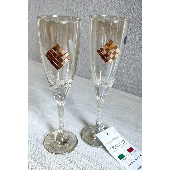 80's Champagne Wine Flutes Franco NWT EMBELLISHED PAIR Wedding Bride Groom Party - Picture 2 of 6
